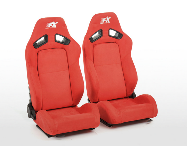 FK Universal Sports Bucket Seats Syn Wildleder Grau Rot mit Uni-Rutsche