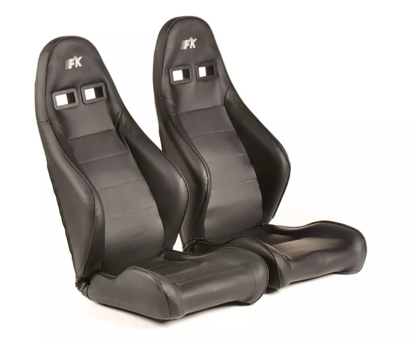 FK Universal Bucket Sports Seats Black Porsche 911 Style Retro Classic Piping