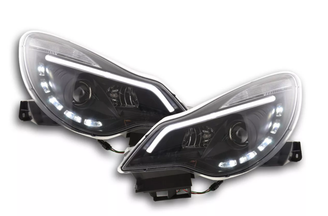 FK Pair LED DRL Projector Halo headlights Opel Vauxhall Corsa D 2011+ Black RHD