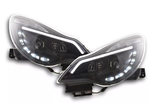 FK Paar LED DRL Projektor Halo-Scheinwerfer Opel Vauxhall Corsa D 2011+ Schwarz RHD