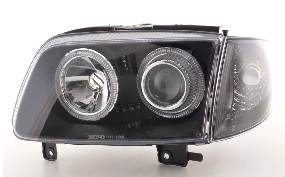 FK LED DRL Angel Eye Projektorscheinwerfer VW Polo 6N2 99-01 schwarz LHD / RHD