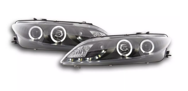 FK LED DRL Angel Eye Projector Headlights Mazda 6 Saloon 02-07 black GG GY GG1