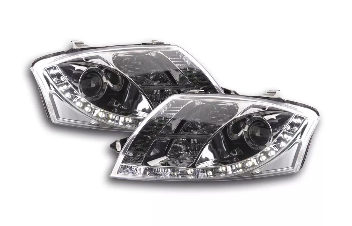 FK Paar LED DRL-Scheinwerfer Audi TT 8N 99–05 Schwarz Chrom 1.8 3.2 Quattro LHD