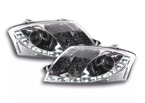 FK Paar LED DRL-Scheinwerfer Audi TT 8N 99–05 Schwarz Chrom 1.8 3.2 Quattro LHD