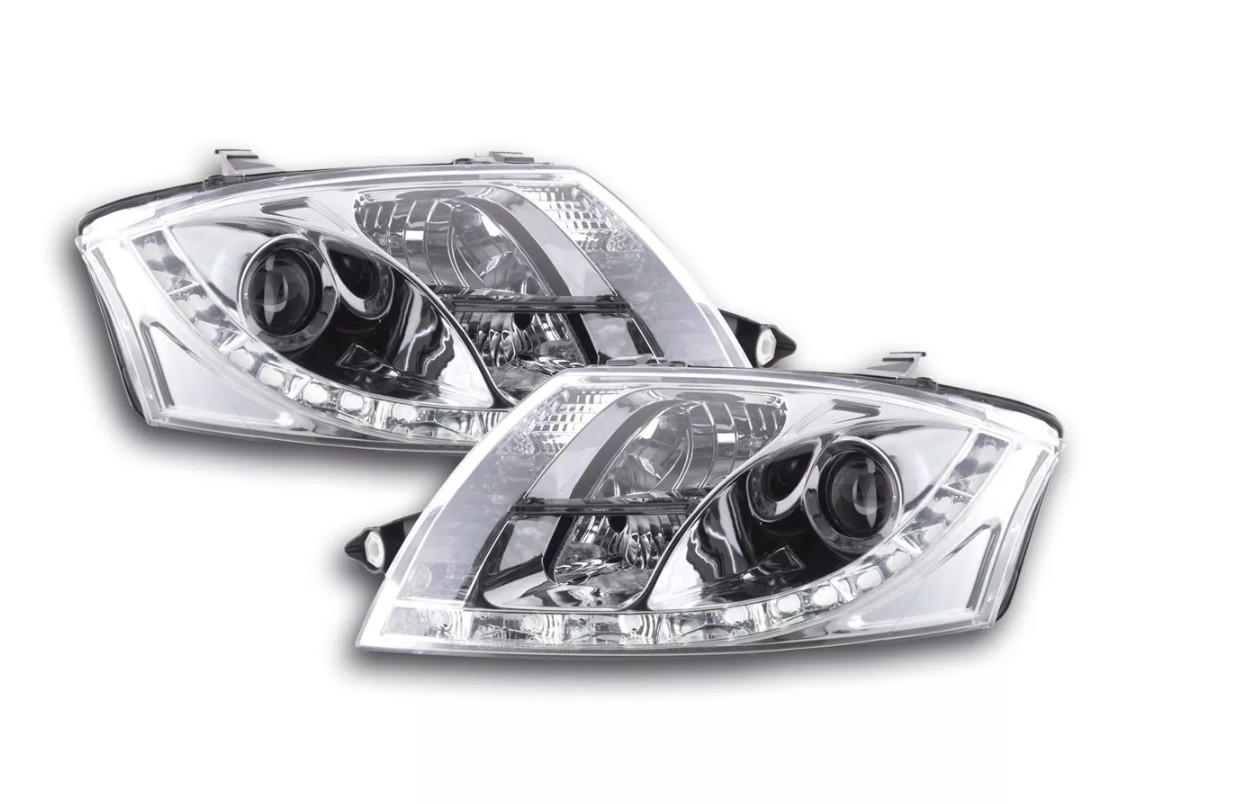 FK Pair LED DRL headlights Audi TT 8N 99-06 Chrome 1.8 3.2 Quattro LHD 10 Pin