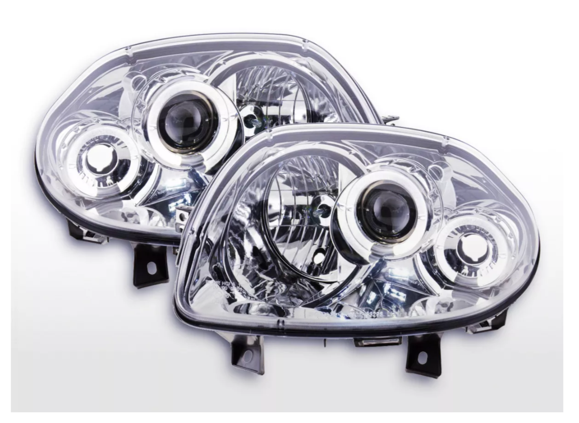 FK LED DRL Angel Eye Projector headlights Renault Clio type B 98-01 chrome LHD