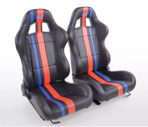 FK Universal Lux Motorsport Recline Bucket Seats Black Red Stripe Car 4x4 Van