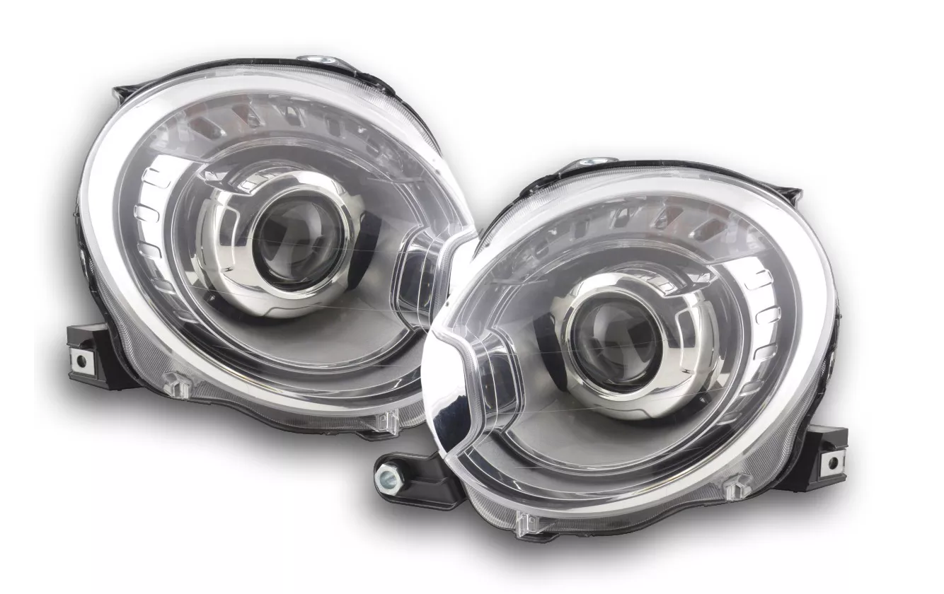 FK Pair LED DRL Angel Eye Projector Headlight Set LHD Fiat 500 312 2010+ Chrome