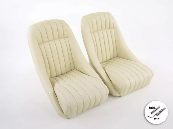 FK Pair Cream Beige Classic Car Retro Speedster Car Bucket Seats & Rails