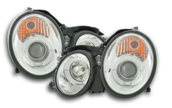 FK LED DRL Angel Eye Projector Headlight set Mercedes CLK type W208 98-02 chrome