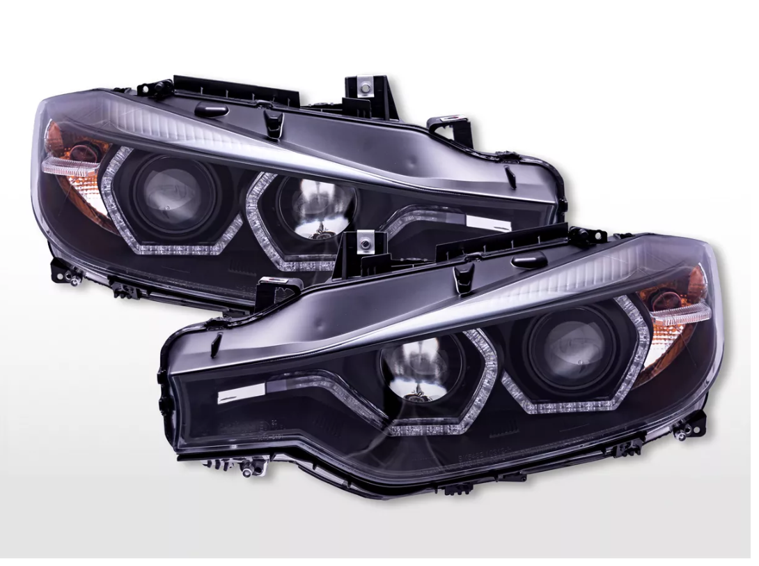 FK Pair LED DRL Halo Projector headlights BMW 3 series F30 / F31 2012+ black LHD