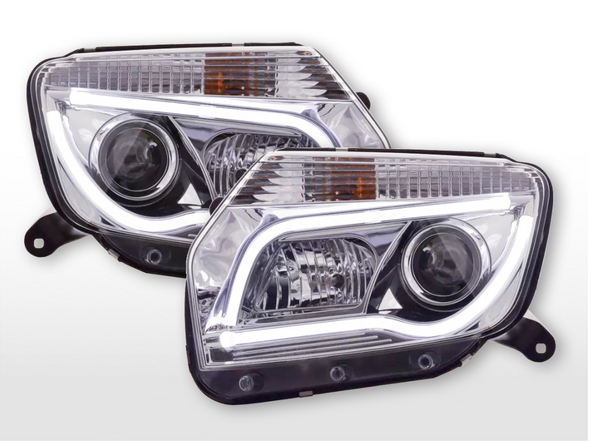 FK Set Dacia Duster 10-13 LED DRL Lightbar Halo Projector Chrome Headlights LHD