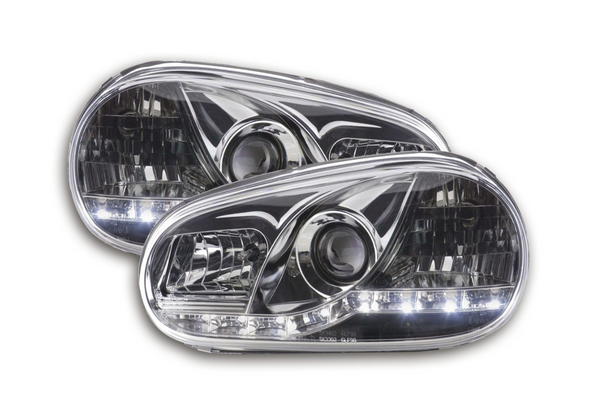 FK LED DRL Angel Eye Projector Headlight set VW Golf 4 MK4 1J 98-03 chrome LHD