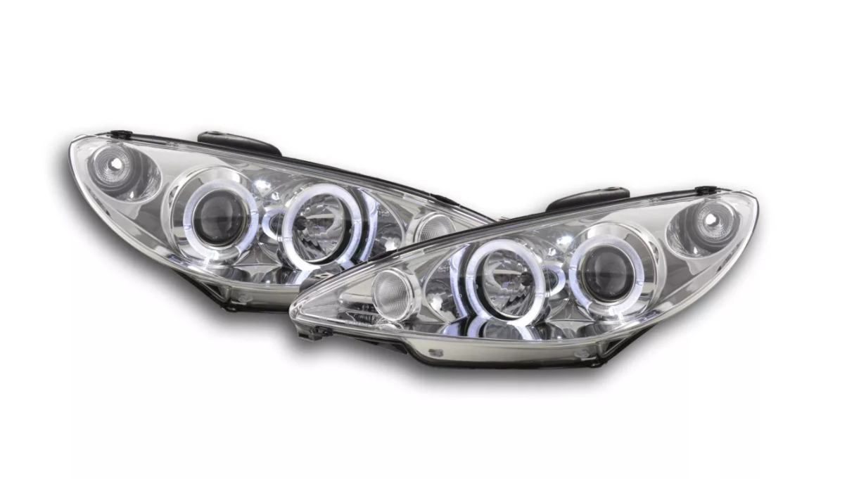 FK LED DRL Angel Eye Projektorscheinwerfer Peugeot 206 02-05 Chrom