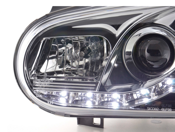 FK LED DRL Angel Eye Projector Headlight set VW Golf 4 MK4 1J 98-03 chrome LHD