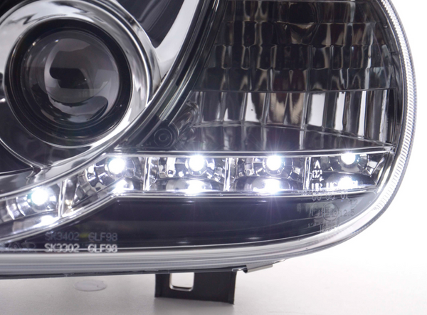 FK LED DRL Angel Eye Projector Headlight set VW Golf 4 MK4 1J 98-03 chrome LHD