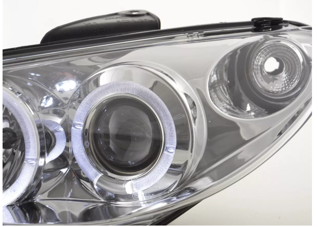 FK LED DRL Angel Eye Projektorscheinwerfer Peugeot 206 02-05 Chrom