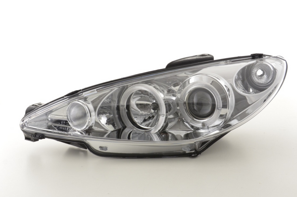 FK LED DRL Angel Eye Projector headlights Peugeot 206 02-05 chrome