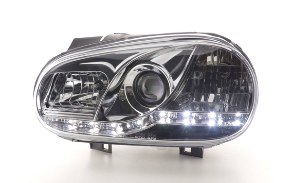 FK LED DRL Angel Eye Projector Headlight set VW Golf 4 MK4 1J 98-03 chrome LHD