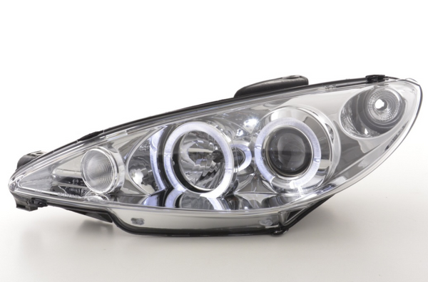 FK LED DRL Angel Eye Projector headlights Peugeot 206 02-05 chrome