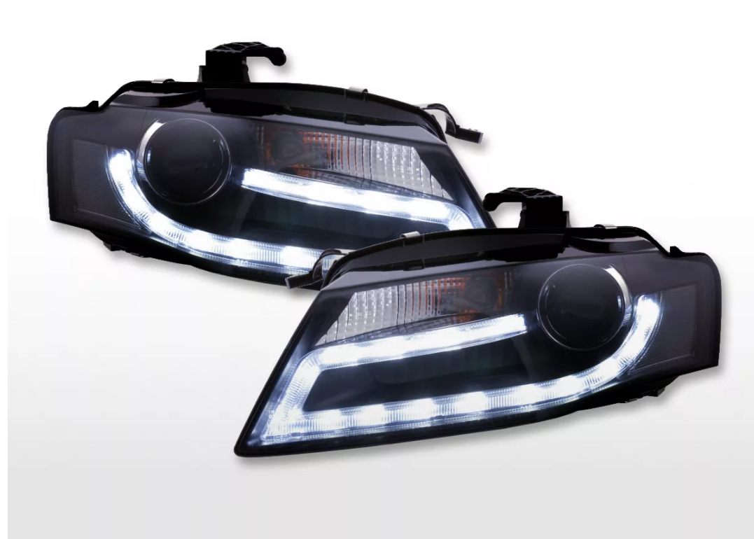 FK Pair LED DRL Headlight Set Xenon Audi A4 B8 8K 08-12 Black S4 LHD Plug & Play