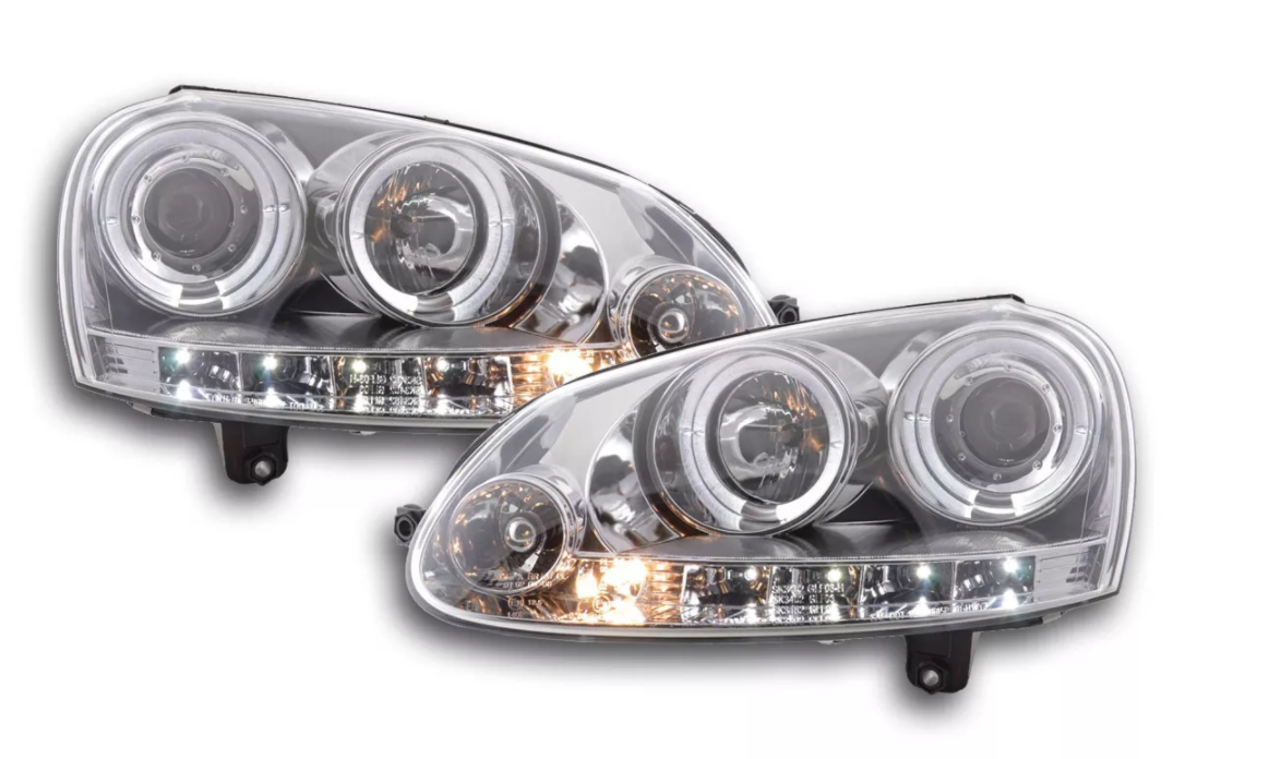 FK Set LED Halo Projector Eye DRL Headlights VW Golf 5 MK5 1K 03-08 GTi