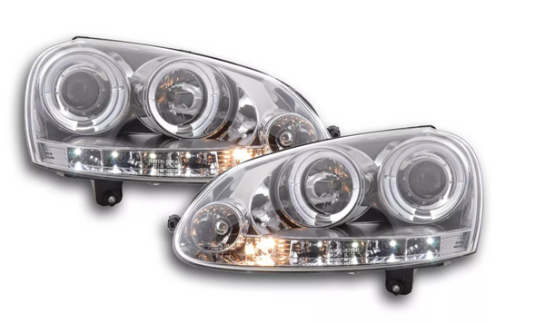 FK Set LED Halo Projector Eye DRL Headlights VW Golf 5 MK5 1K 03-08 GTi