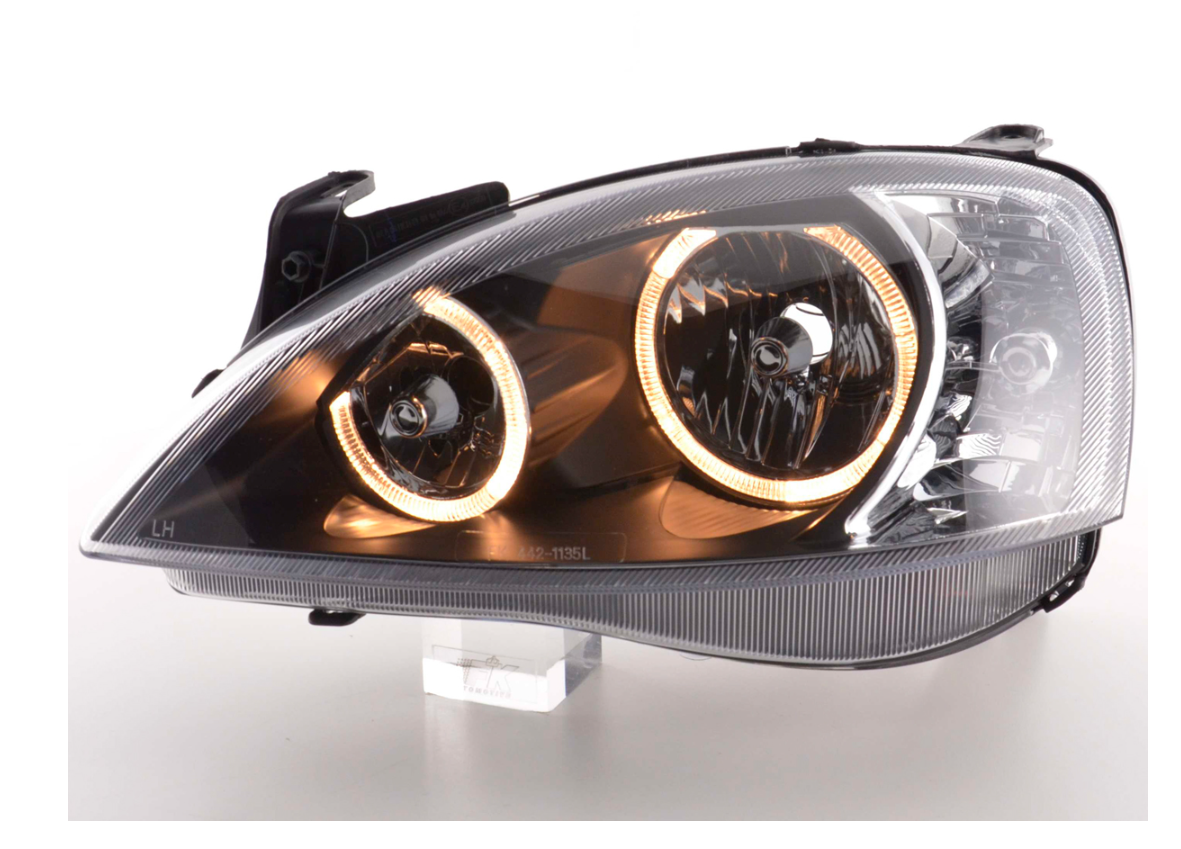 FK Set Opel Corsa C 01-06 LED DRL Devil Eye Projector Headlights Black Ed LHD