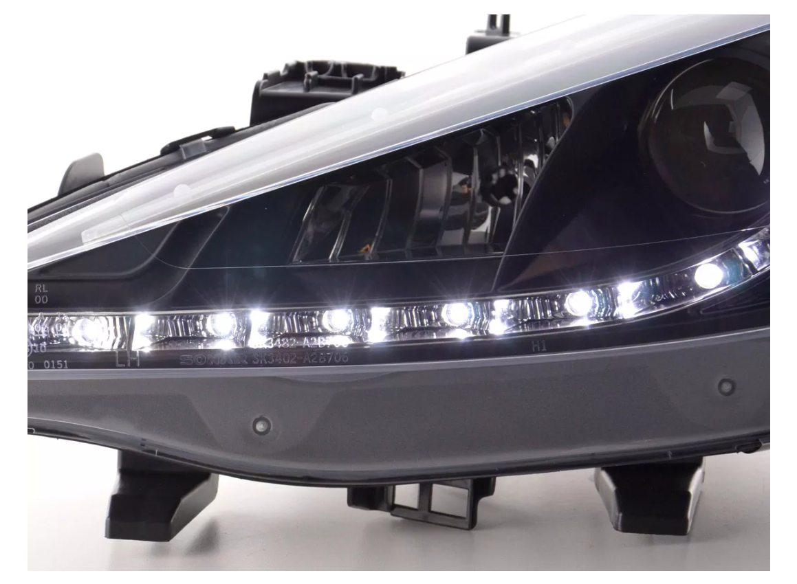 FK Set LED DRL Lightbar Projektorscheinwerfer Peugeot 207 06+ Schwarz LHD