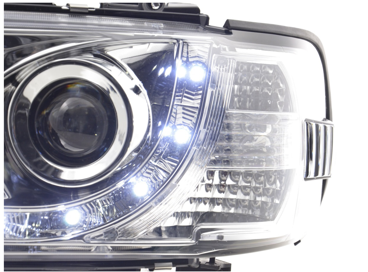 FK Set LED DRL Halo Eye Projector Headlights VW Transporter T4 96-03 Chrome RHD