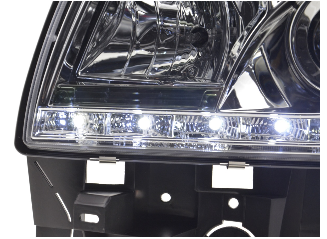 FK Set LED DRL Halo Eye Projektorscheinwerfer VW Transporter T4 96-03 Chrom RHD