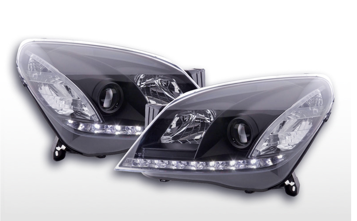 FK Pair LED DRL Projector headlights Opel Astra H 04-10 black RHD Plug & Play