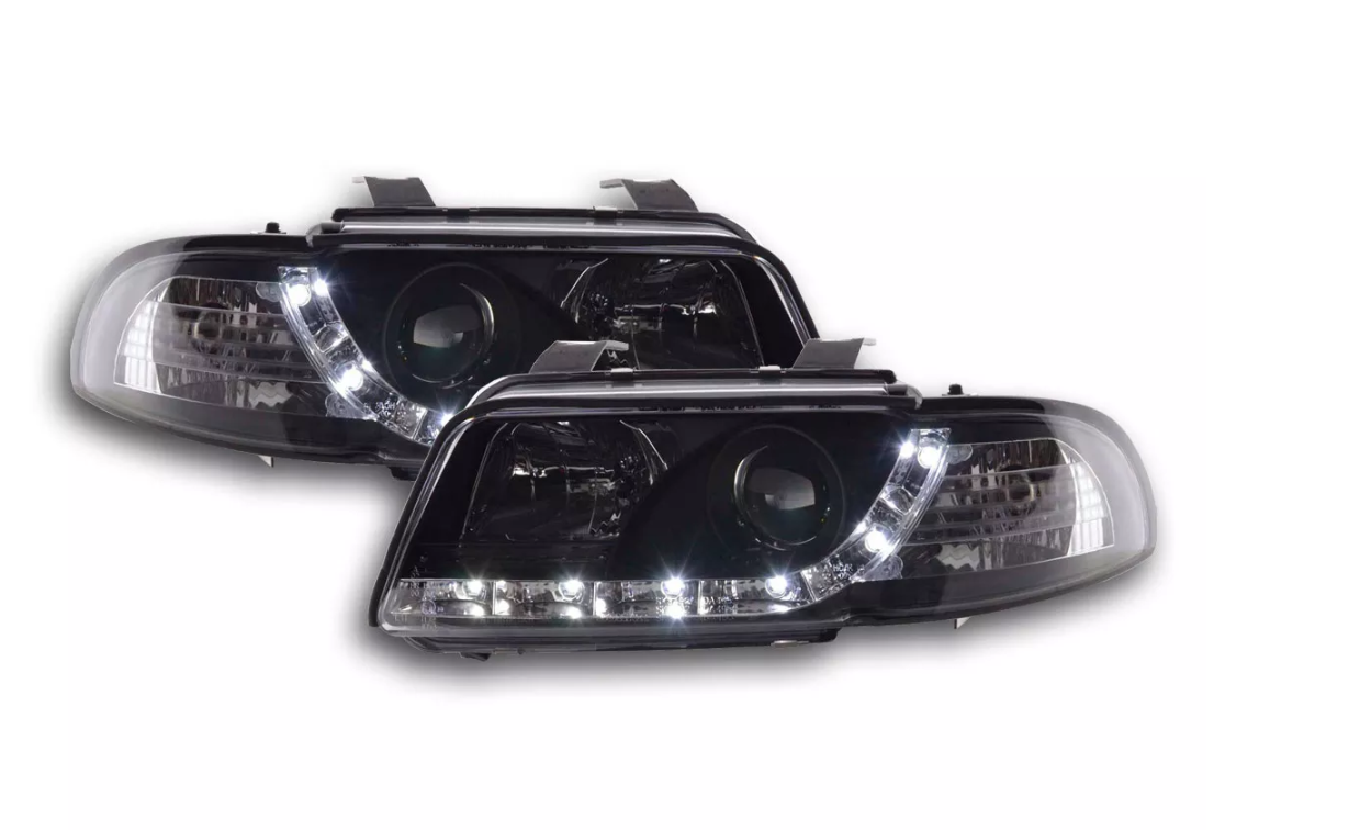 FK LED DRL Angel Eye Projector headlights Audi A4 B5 8D 95-99 black S4 LHD