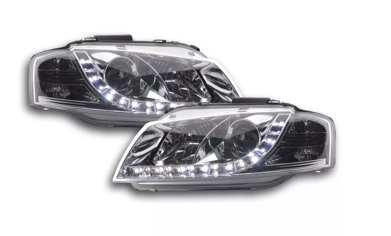 FK Set LED DRL Headlights Halo Projector Audi A3 8P 8PA 03-07 Chrome S3 LHD