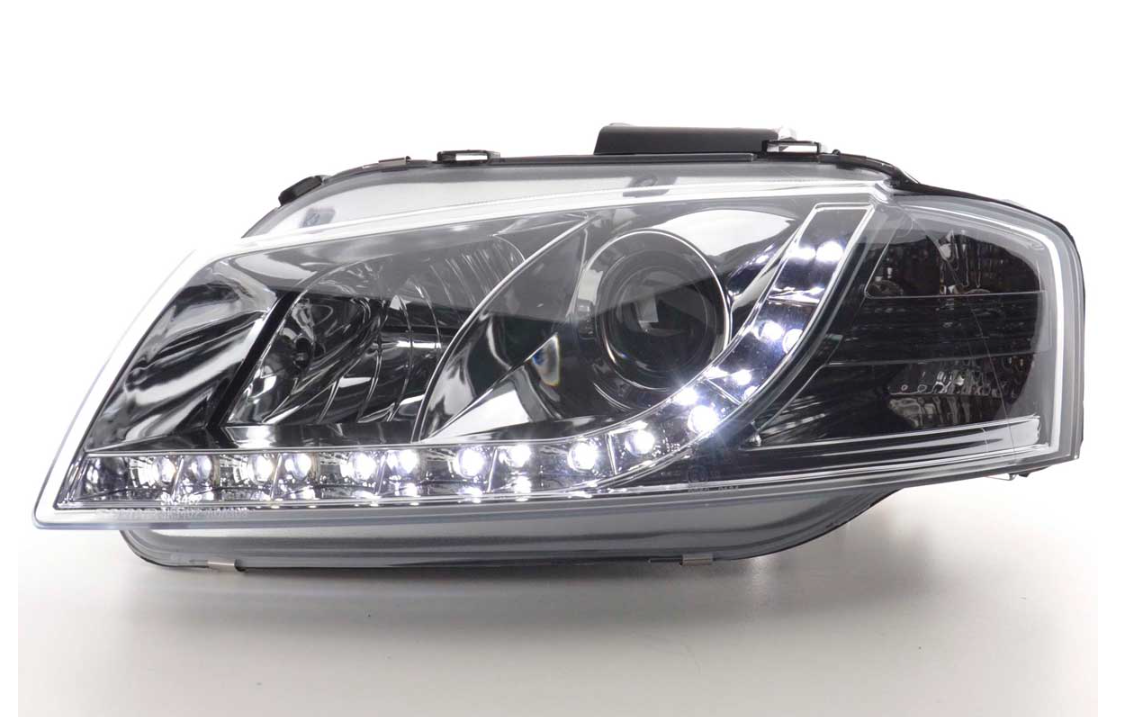 FK Set LED DRL Headlights Halo Projector Audi A3 8P 8PA 03-07 Chrome S3 LHD