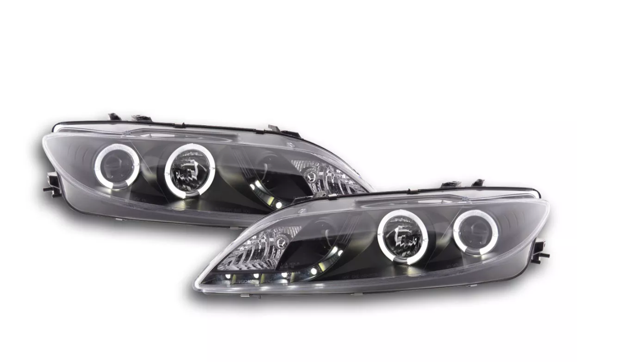 FK LED DRL Projektorscheinwerfer Mazda 6 Limousine 02–07 schwarz GG GY GG1 mit NSW