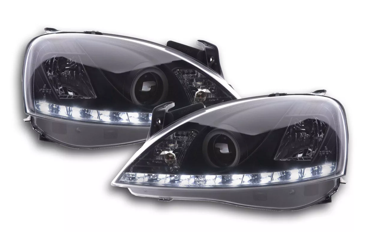 FK Set Opel Corsa C 01-06 LED DRL Halo Eye Projector Headlights Plug & Play LHD