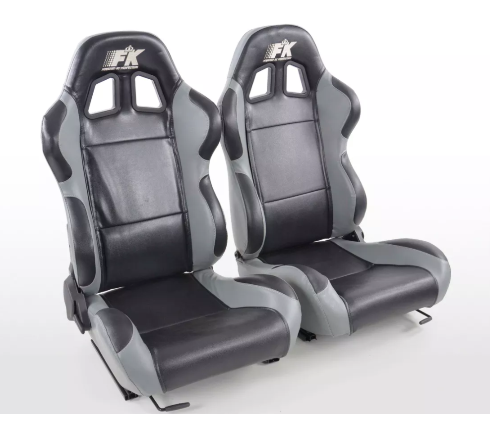 FK Pair Bucket Sports Seats Set Car Black & Grey Car Van 4x4 Camper Kit Buggy