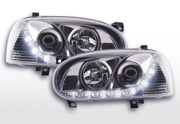 FK Set LED DRL Projector Angel Eye Headlights VW Golf 3 MK3 1HXO 1 EXO 91-97 LHD