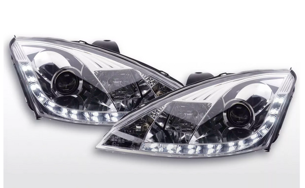 FK Pair LED DRL Black headlights Ford Focus MK1 1 C170 98-01 chrome LHD ST RS