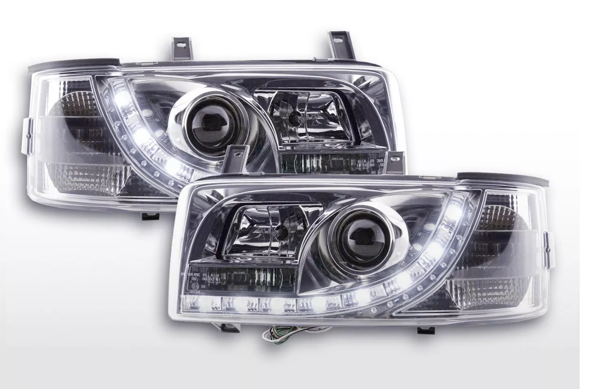 FK Set LED DRL Halo Eye Projektorscheinwerfer VW Transporter T4 90-96 Chrom LHD