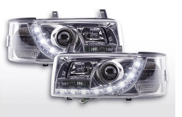 FK Set LED DRL Halo Eye Projector Headlights VW Transporter T4 90-96 chrome LHD