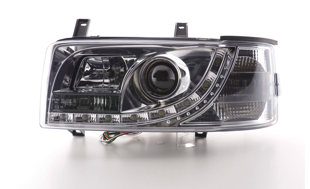 FK Set LED DRL Halo Eye Projector Headlights VW Transporter T4 90-96 chrome LHD