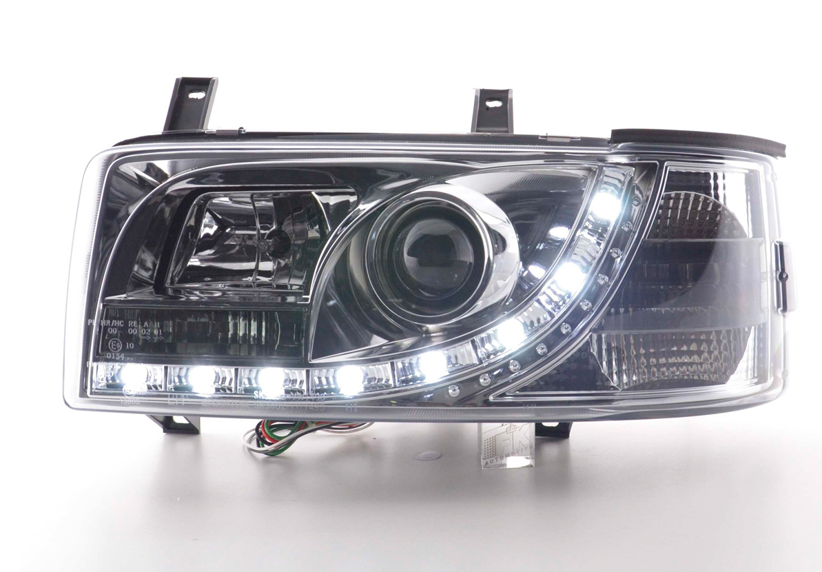 FK Set LED DRL Halo Eye Projector Headlights VW Transporter T4 90-96 chrome LHD