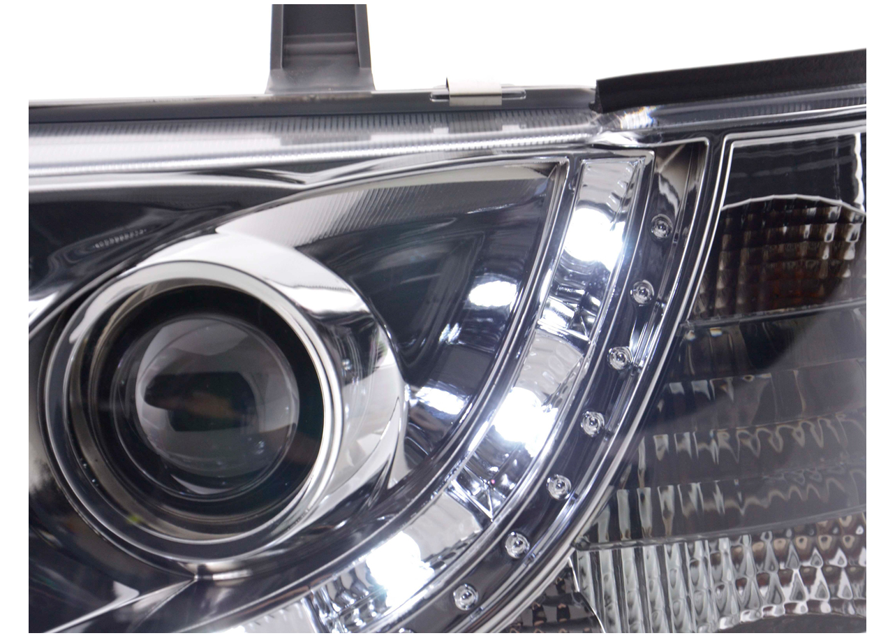 FK Set LED DRL Halo Eye Projector Headlights VW Transporter T4 90-96 chrome LHD