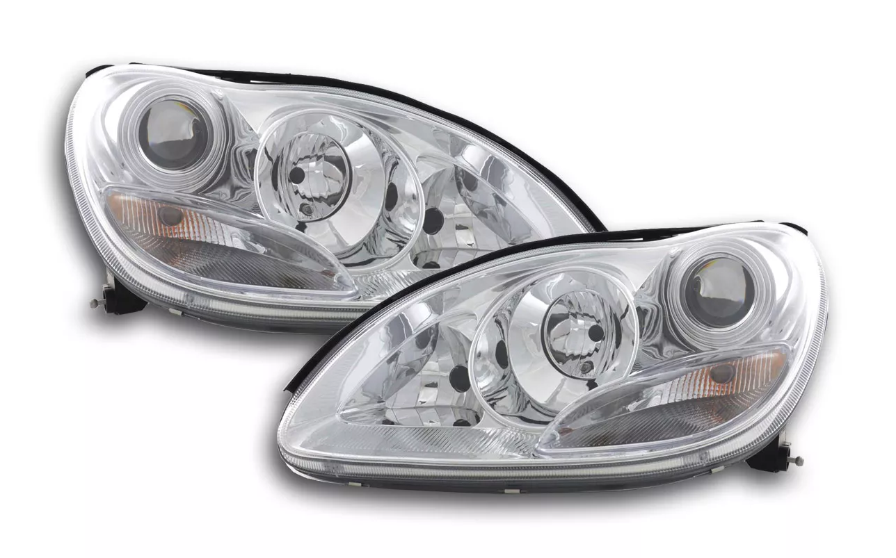 FK Set LED DRL Projector Halo Headlights Mercedes S-Class W220 02-05 chrome AMG