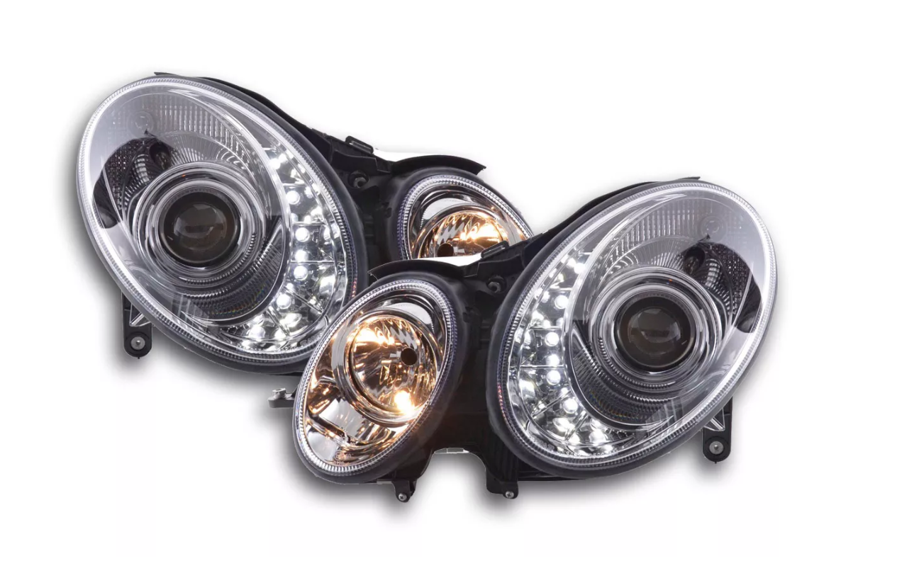 FK LED DRL Halo SCHEINWERFER Mercedes E-Klasse 211 W211 02-06 Chrom AMG LHD