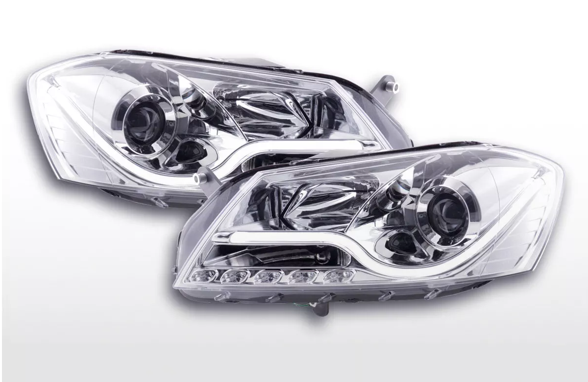 FK Set LED DRL Halo Eye Projector Headlights VW Passat B7 3C 2010+ chrome