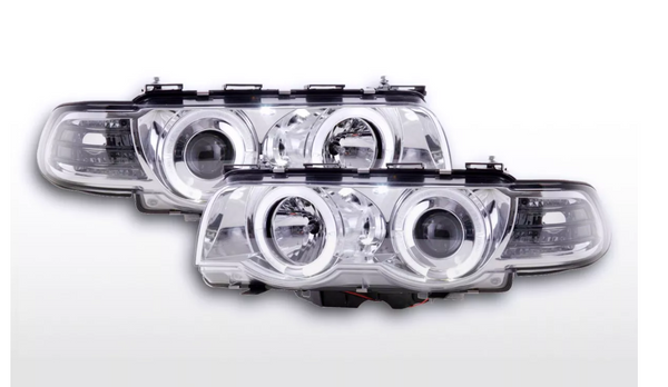 FK Pair LED DRL Angel Projector headlights BMW 7-series E38 99-02 chrome 728 740