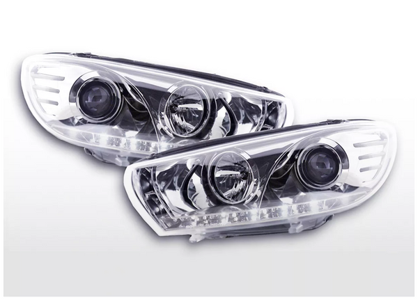 FK Set LED DRL Headlights Halo Projector VW Scirocco 3 MK3 13 08+ Chrome LHD